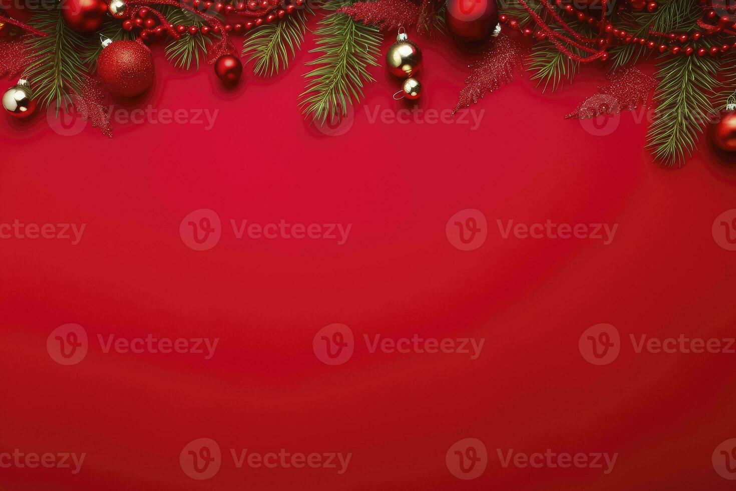 ai generiert Weihnachten oder Neu Jahr rot Hintergrund mit Tanne Dekor. ai generiert foto