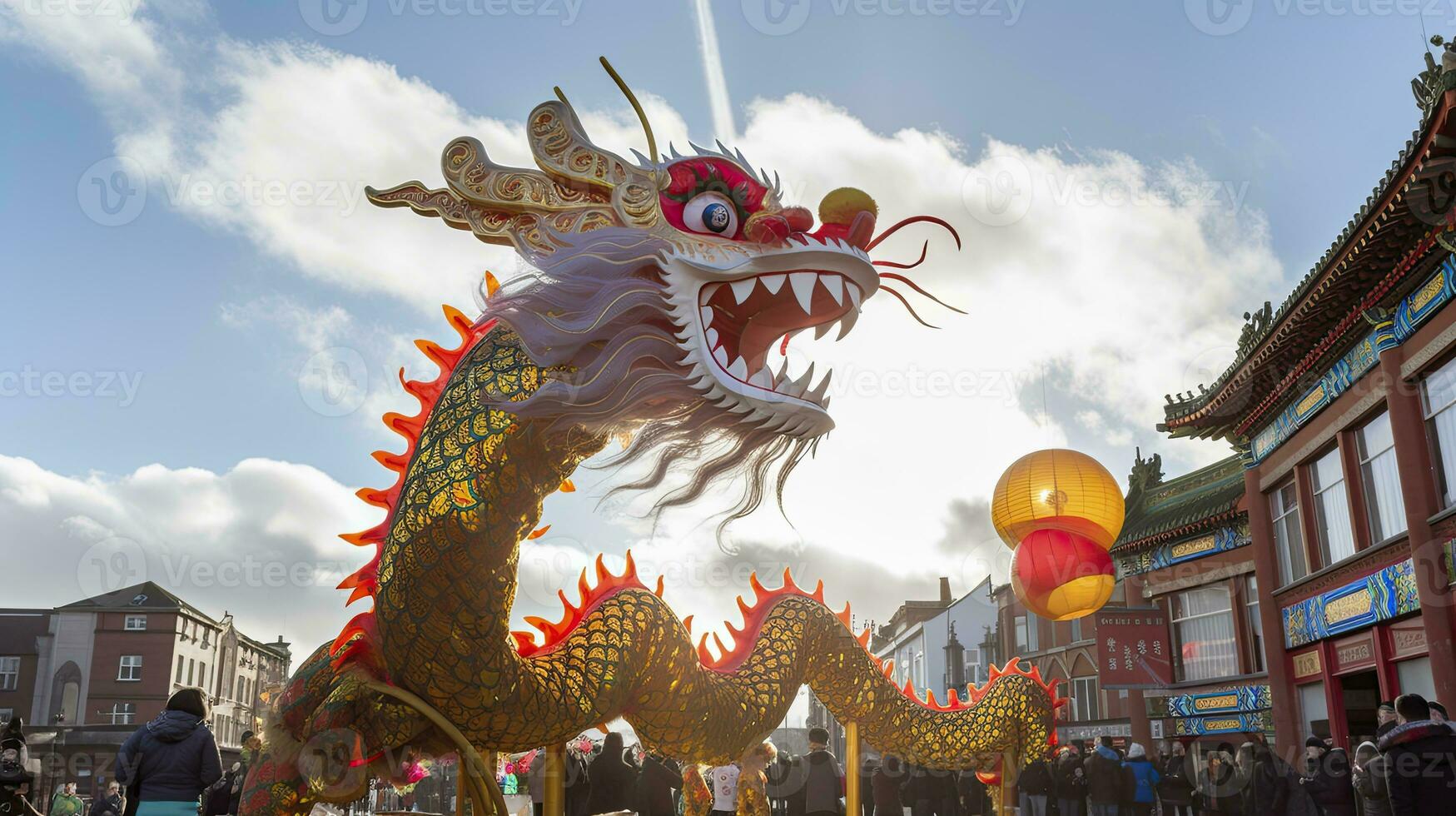 ai generiert Chinesisch Drachen unter ein hell Himmel. ai generiert foto