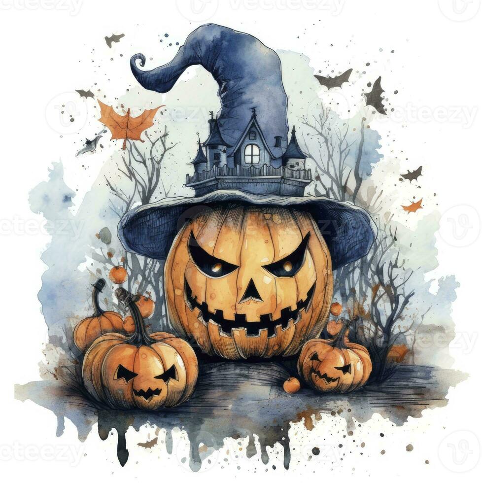 ai generiert Aquarell Halloween Illustration auf Weiß Hintergrund. ai generiert foto