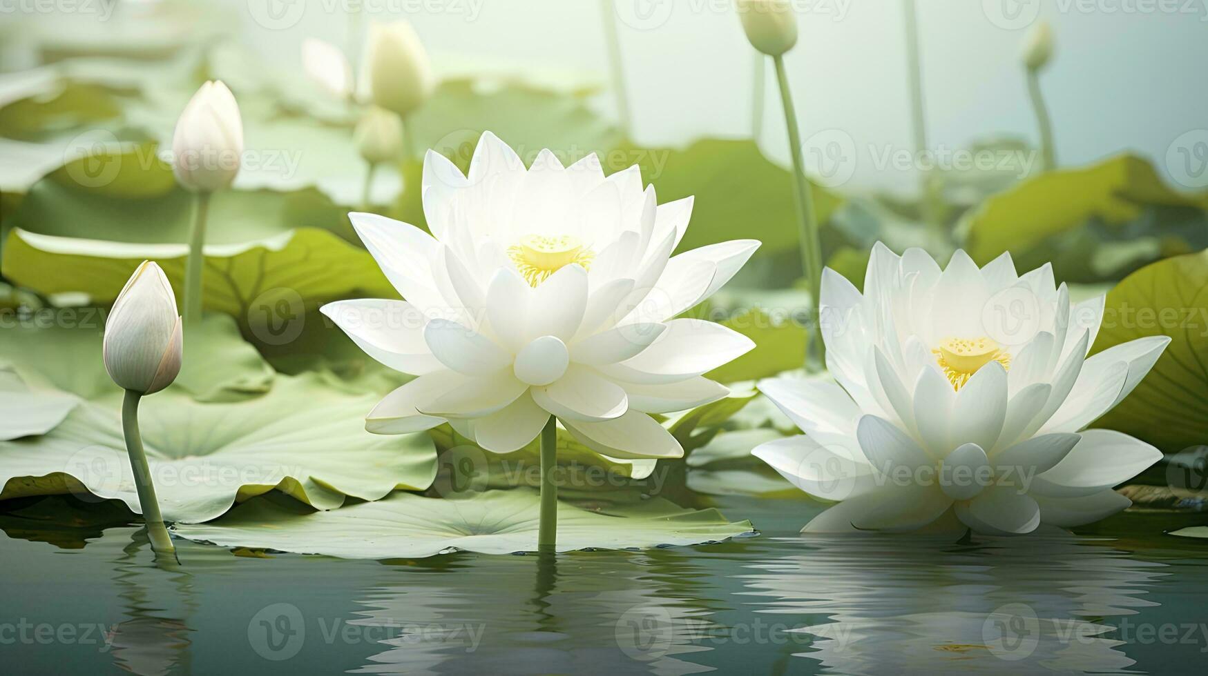 ai generiert Weiß Lotus Blume im Wasser. ai generiert foto