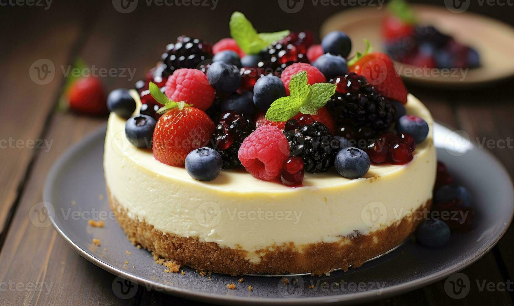 ai generiert Zitrone Käsekuchen mit frisch Beeren. ai generiert foto