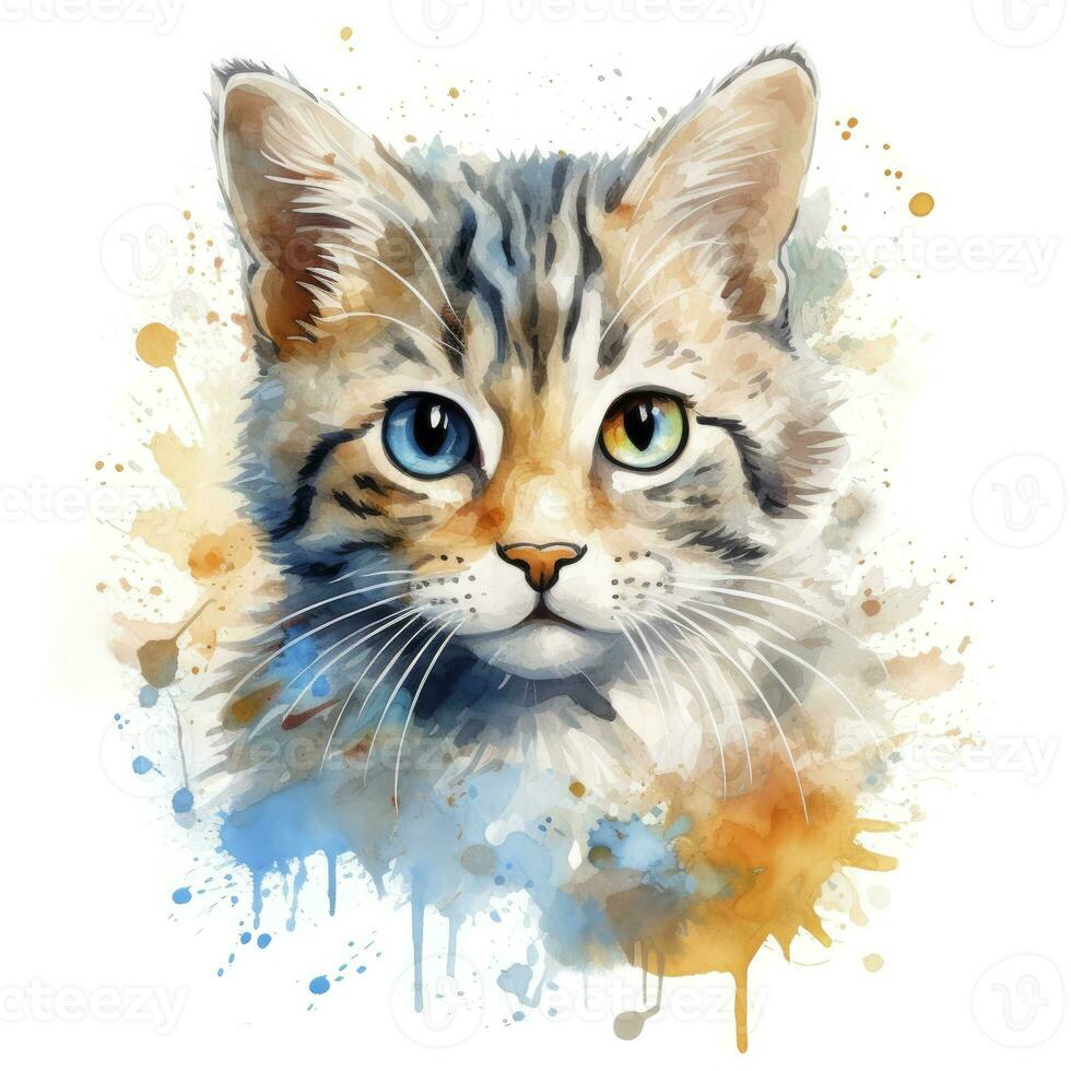 ai generiert Aquarell Katze Clip Kunst auf Weiß Hintergrund. ai generiert foto