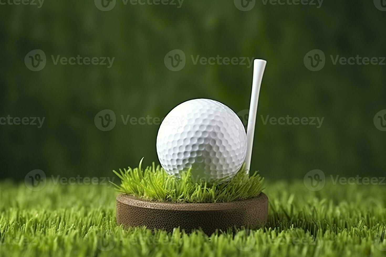 ai generiert Weiß Golf Ball auf hölzern Tee mit Gras. generativ ai foto