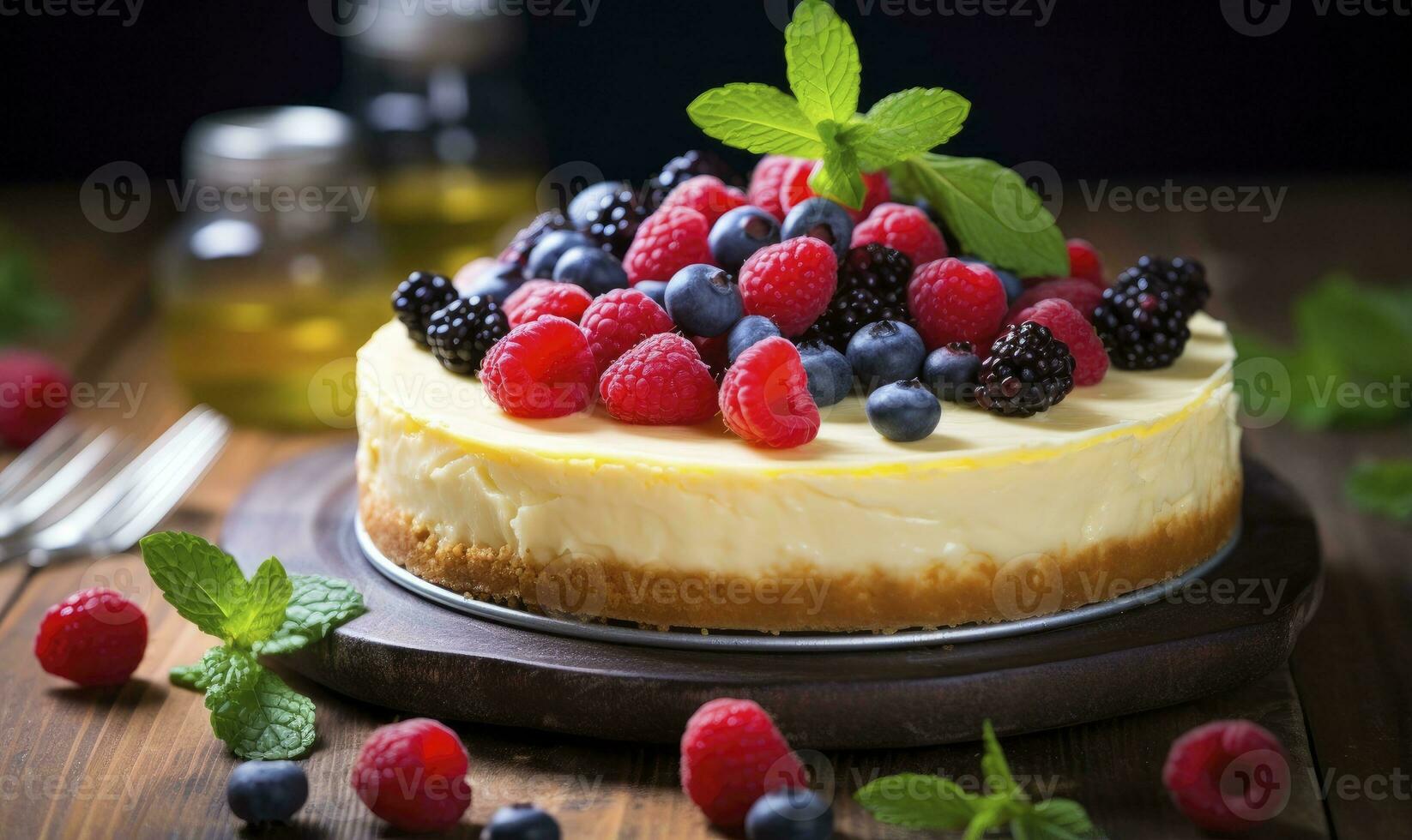 ai generiert Zitrone Käsekuchen mit frisch Beeren. ai generiert foto