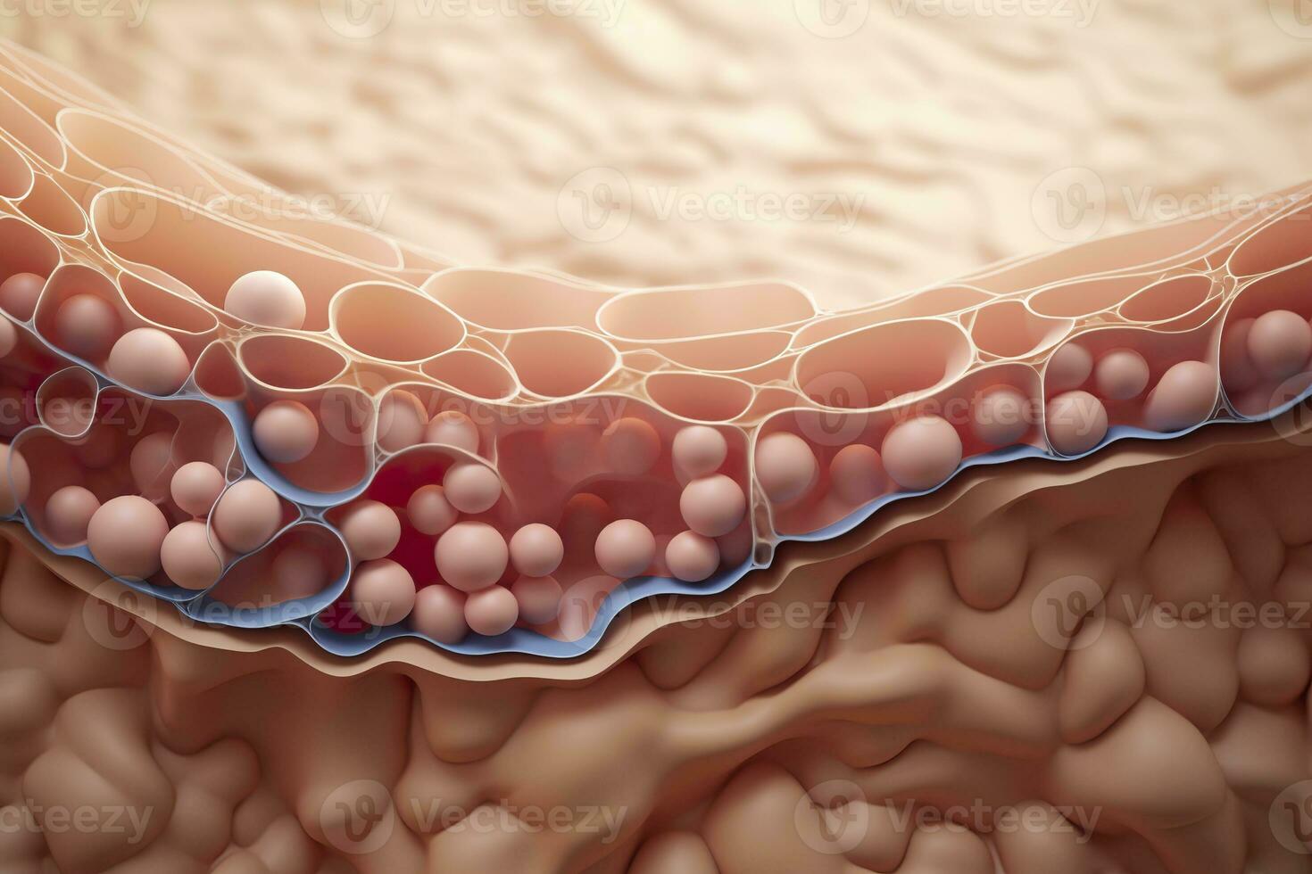ai generiert schlaff Haut Schicht und Haut Zellen, 3d Wiedergabe. generativ ai foto