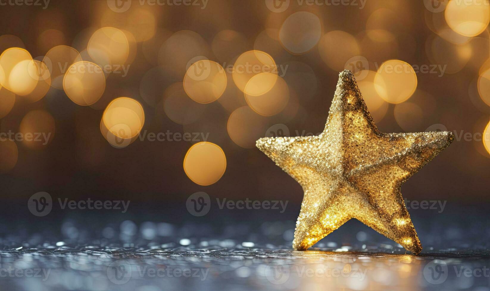 ai generiert funkelnd golden Weihnachten Stern. Ornament Dekoration defokussiert Bokeh Hintergrund. ai generiert foto