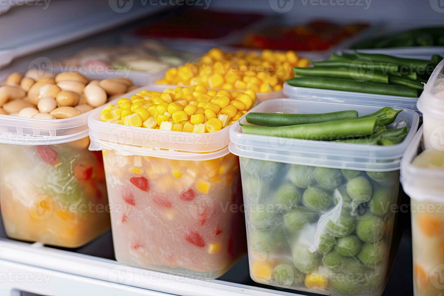 ai generiert gefroren Essen im das Gefrierschrank. gefroren Gemüse. ai generiert foto