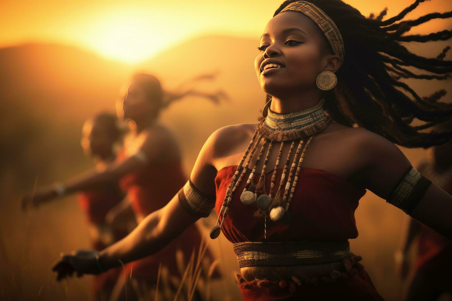 ai generiert Zulu traditionell tanzen durch Teen Mädchen foto