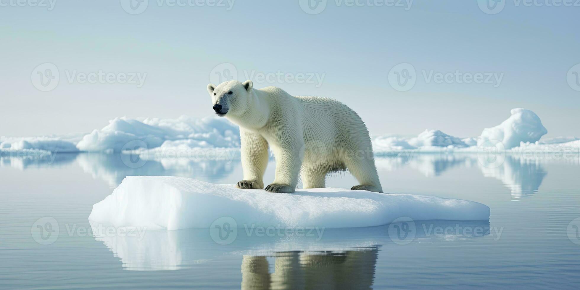 ai generiert Polar- Bär auf Eis Scholle. schmelzen Eisberg und global Erwärmen. ai generiert foto