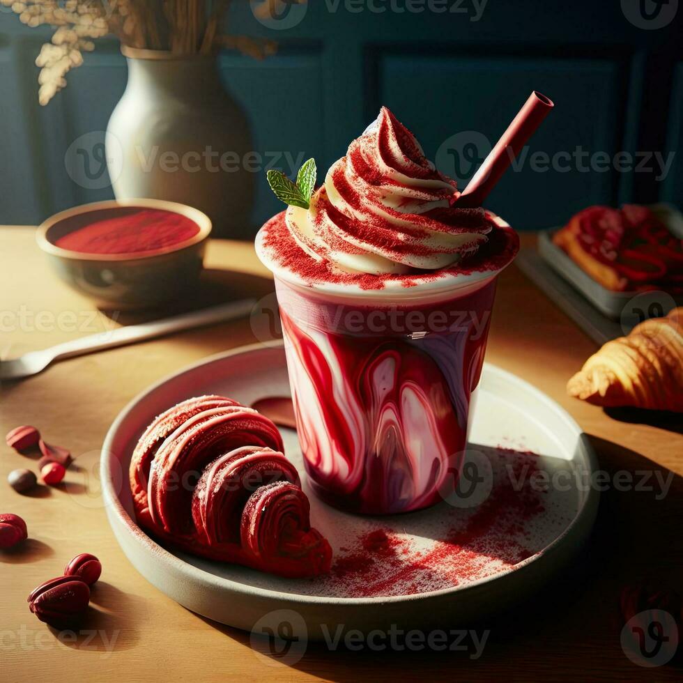 ai generiert Erdbeere Dessert mit Croissant ai generativ foto