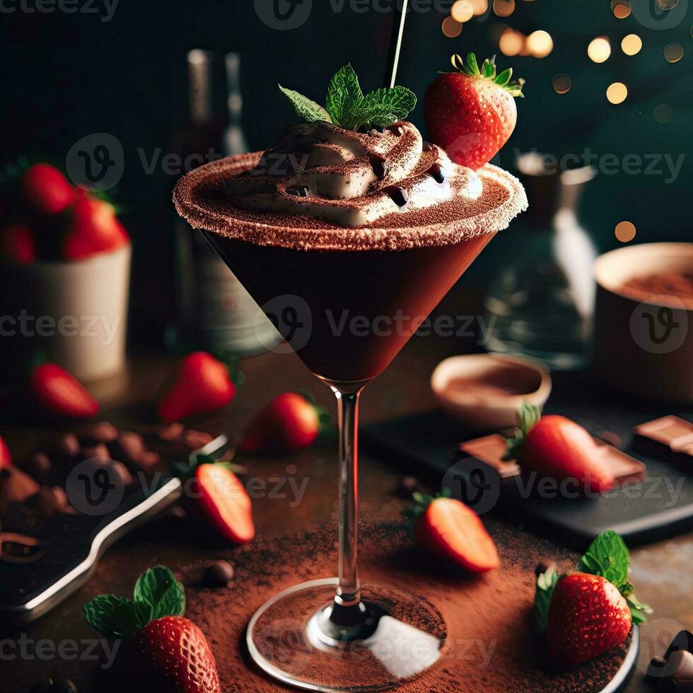 ai generiert Schokolade Dessert mit Erdbeere ai generativ foto