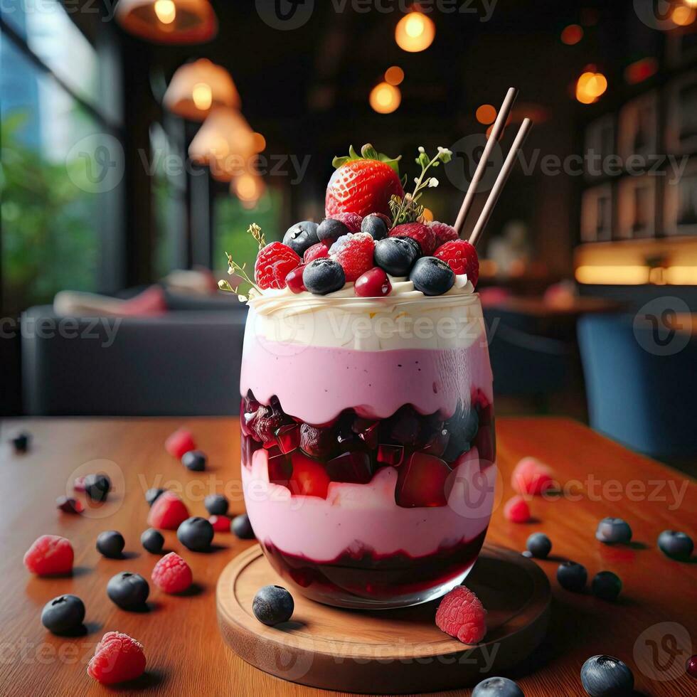 ai generiert Smoothie Dessert mit Obst Belag ai generativ foto