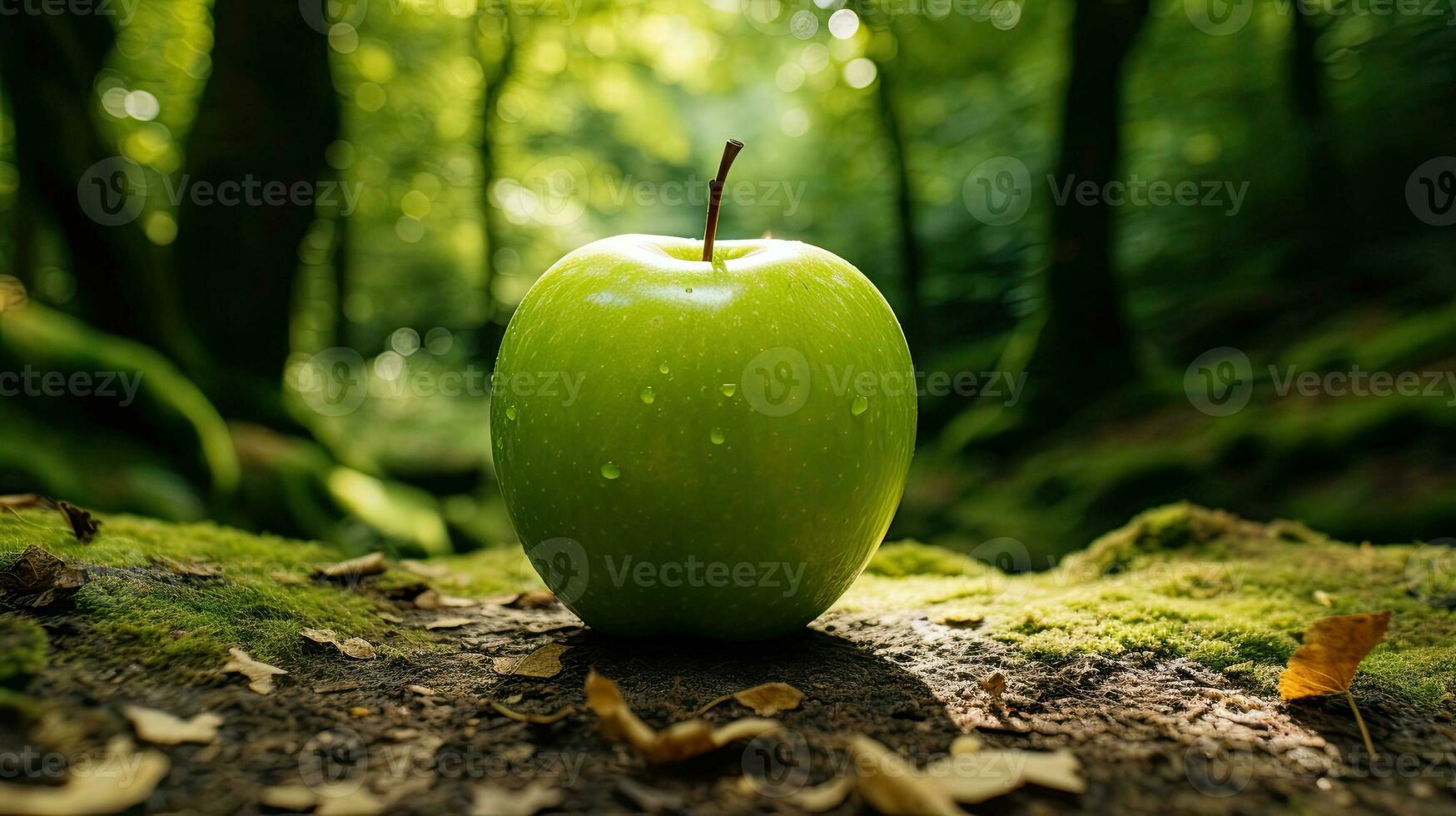 ai generiert frisch Grün Apfel auf das Feld mit Licht Exposition foto