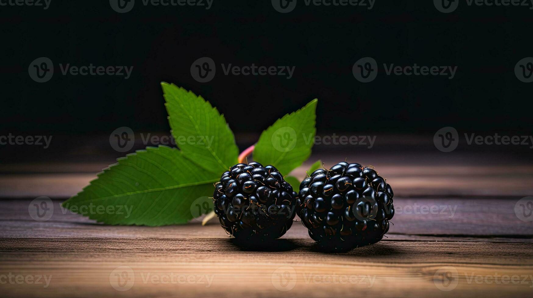 ai generiert schwarz Beere mit Blatt auf das Tabelle ai generativ foto