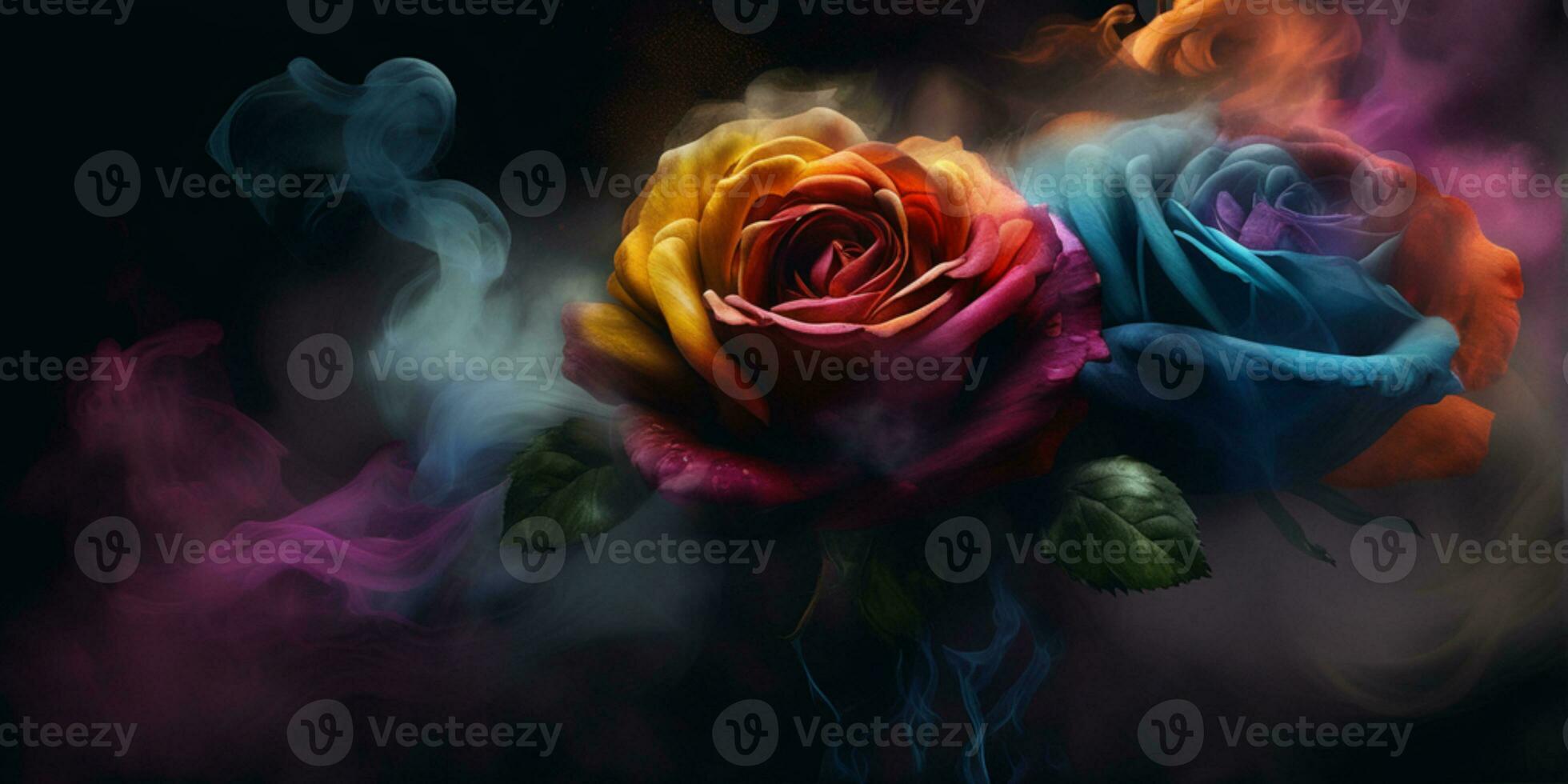 ai generiert ein bunt Rose mit Rauch Kommen aus von es foto