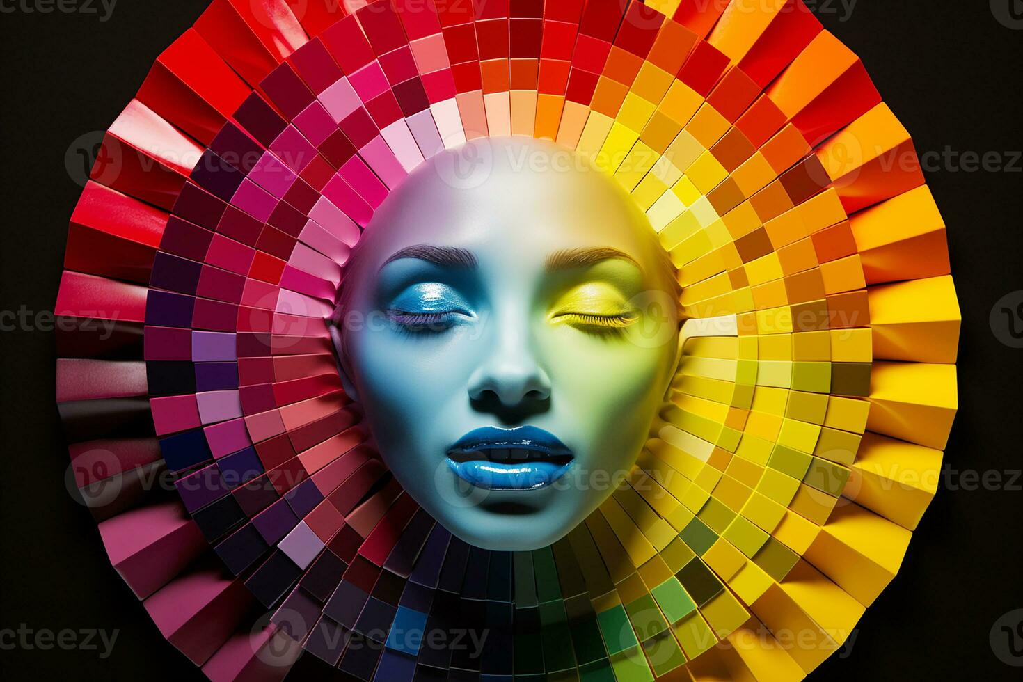 ai generiert Gesicht präsentieren ein Spektrum von Emotionen vereinbart worden im ein Farbe Rad, betonen das Vielfalt und Komplexität von Gefühle foto