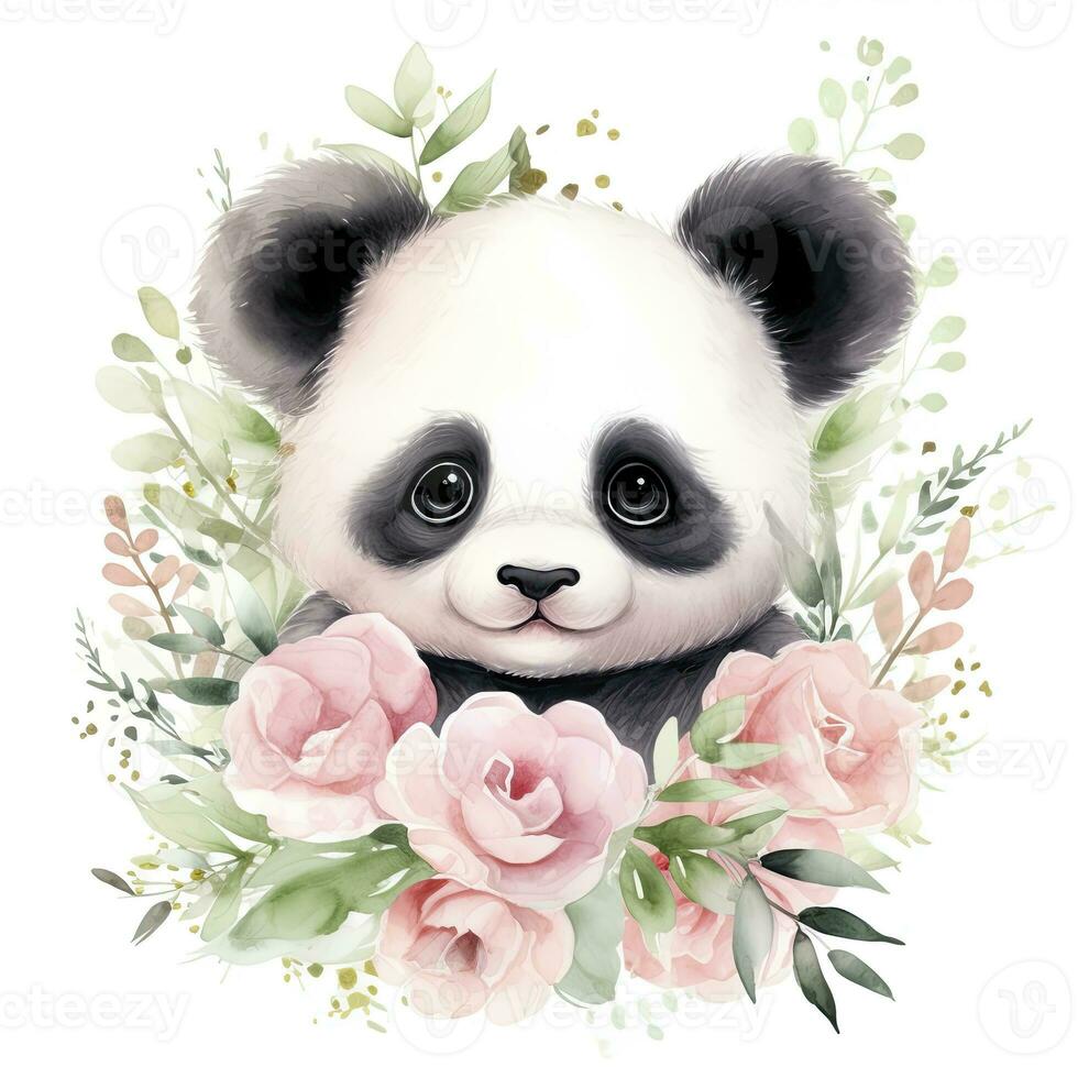 ai generiert Aquarell Fantasie Baby Panda Clip Kunst isoliert Weiß Hintergrund. ai generiert foto