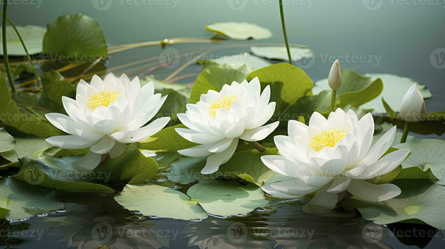 ai generiert Weiß Lotus Blume im Wasser. ai generiert foto