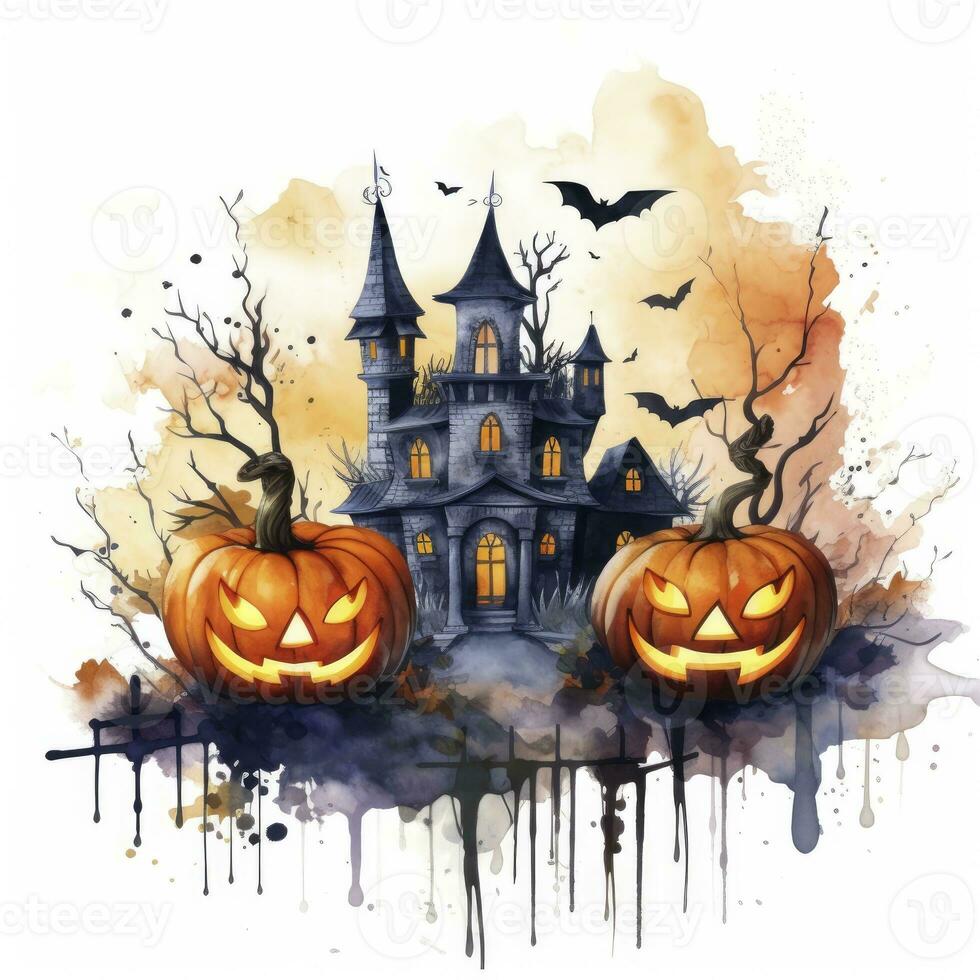 ai generiert Aquarell Halloween Illustration auf Weiß Hintergrund. ai generiert foto