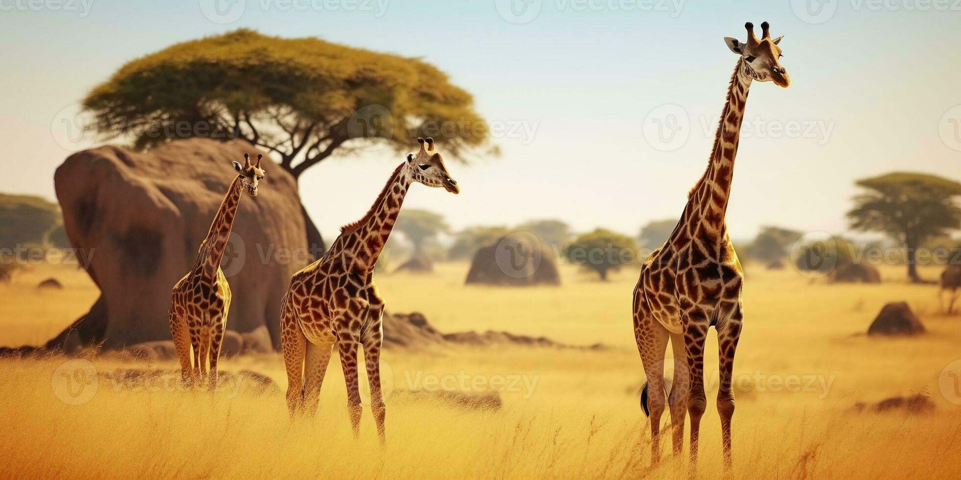 ai generiert Giraffen im das afrikanisch Savanne. Serengeti National Park. Afrika. Tansania. ai generiert foto