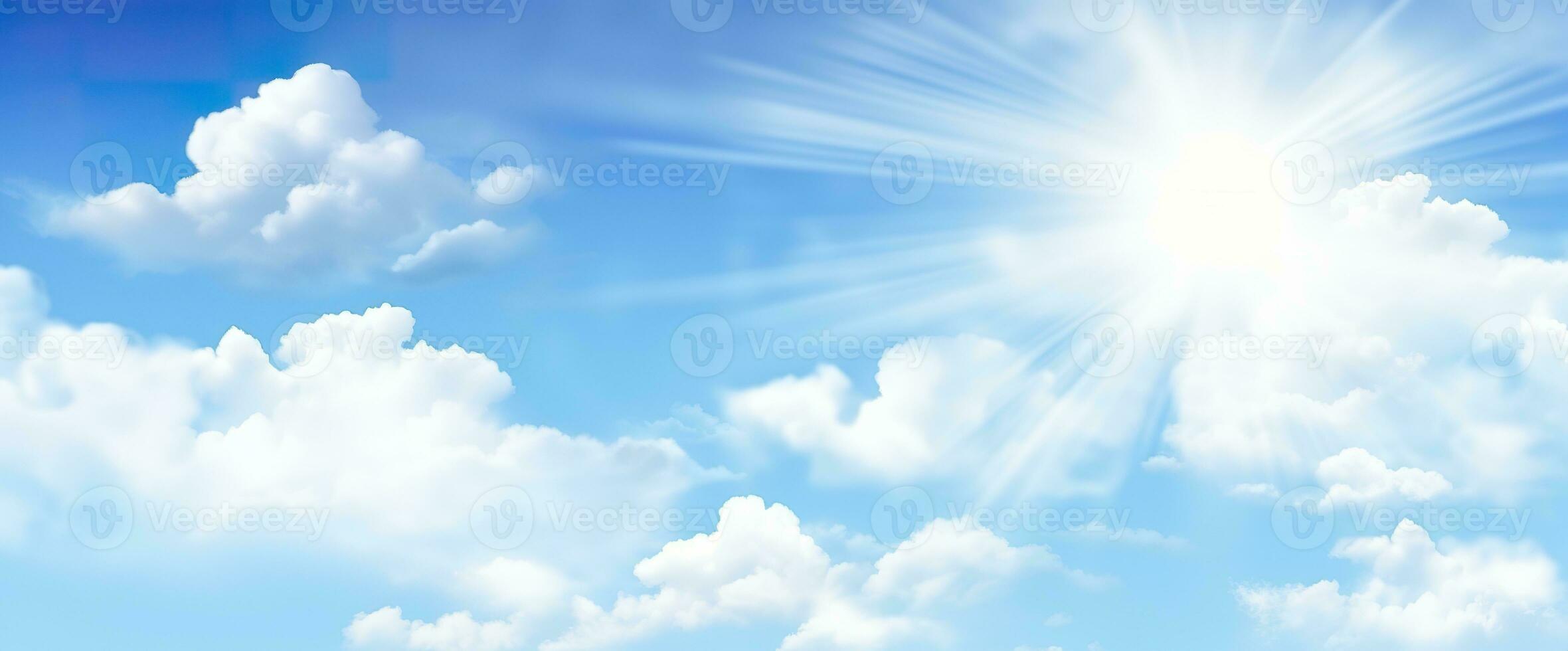 ai generiert sonnig Hintergrund, Blau Himmel mit Weiß Wolken und Sonne. generativ ai foto