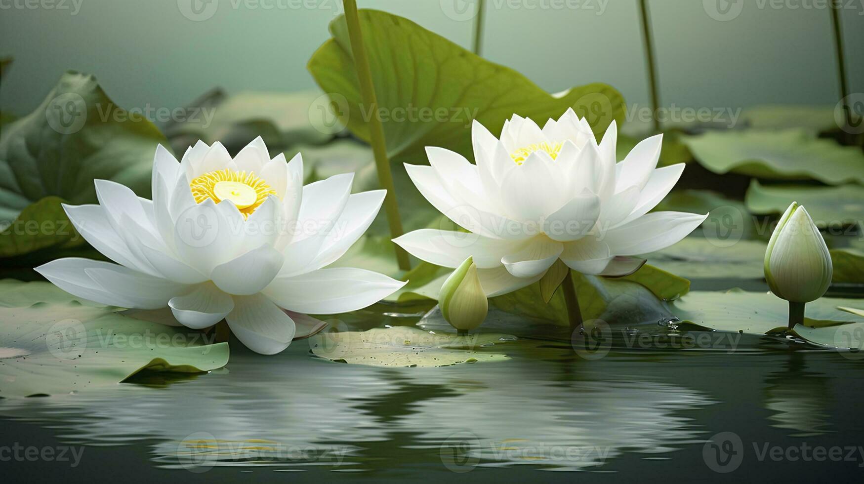 ai generiert Weiß Lotus Blume im Wasser. ai generiert foto