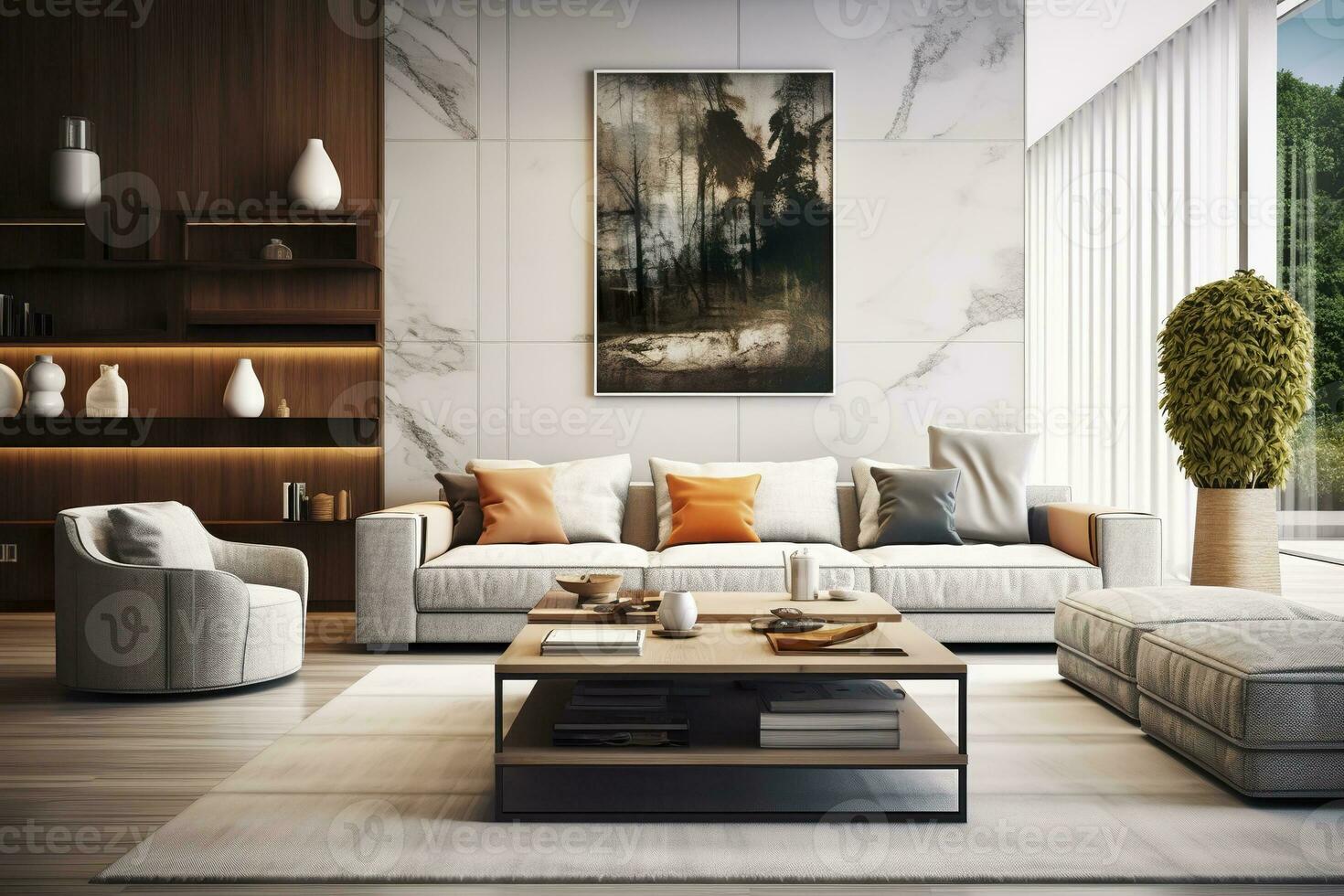 ai generiert modern Leben Zimmer mit Sofa und Möbel. ai generiert foto