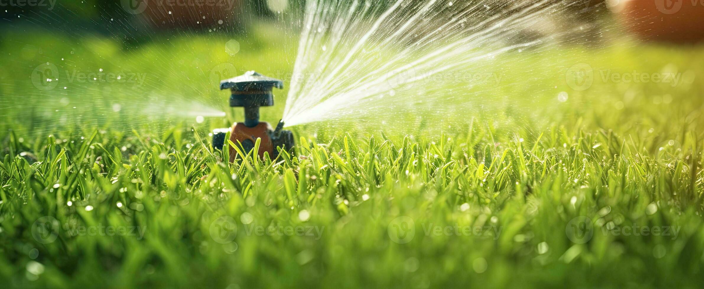 ai generiert automatisch Garten Rasen Sprinkler im Aktion Bewässerung Gras. ai generiert foto