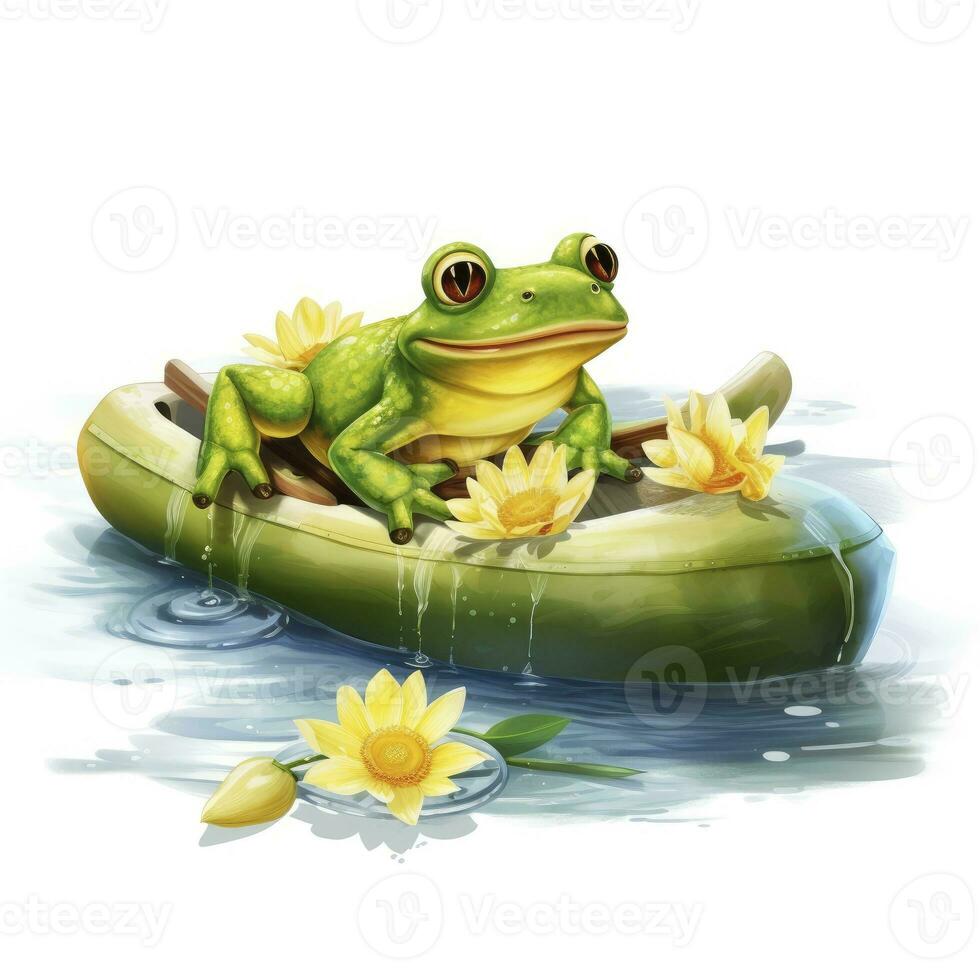 ai generiert Frosch schwebend auf ein Lilie Pad Floß, Aquarell zum T-Shirt Design. ai generiert foto