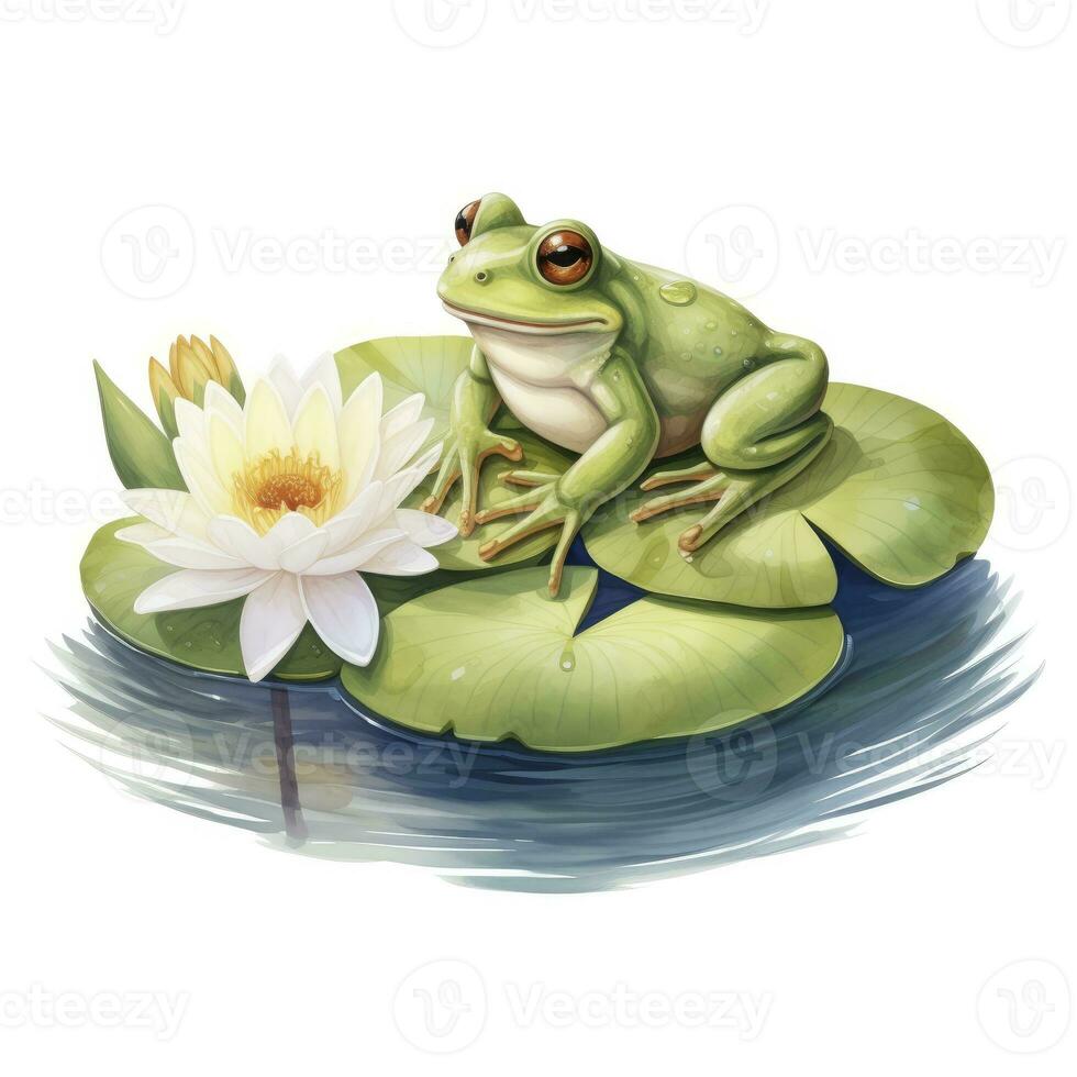 ai generiert Frosch schwebend auf ein Lilie Pad Floß, Aquarell zum T-Shirt Design. ai generiert foto