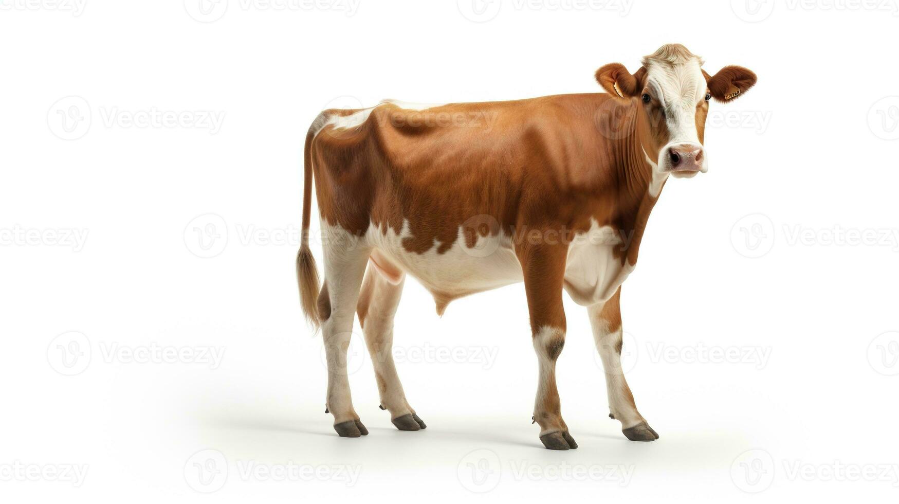 ai generiert Kuh auf Weiß Hintergrund. Milch, Fleisch, Rindfleisch, Ranch, Bauernhof foto