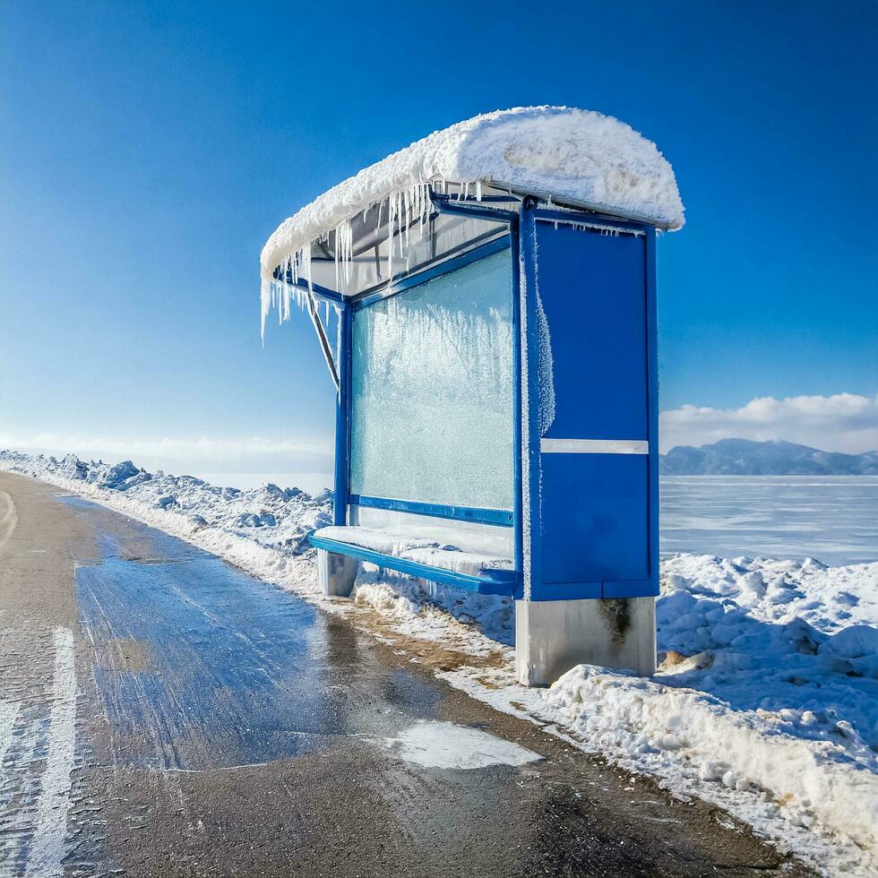 gefroren Bus halt stark Wetter foto