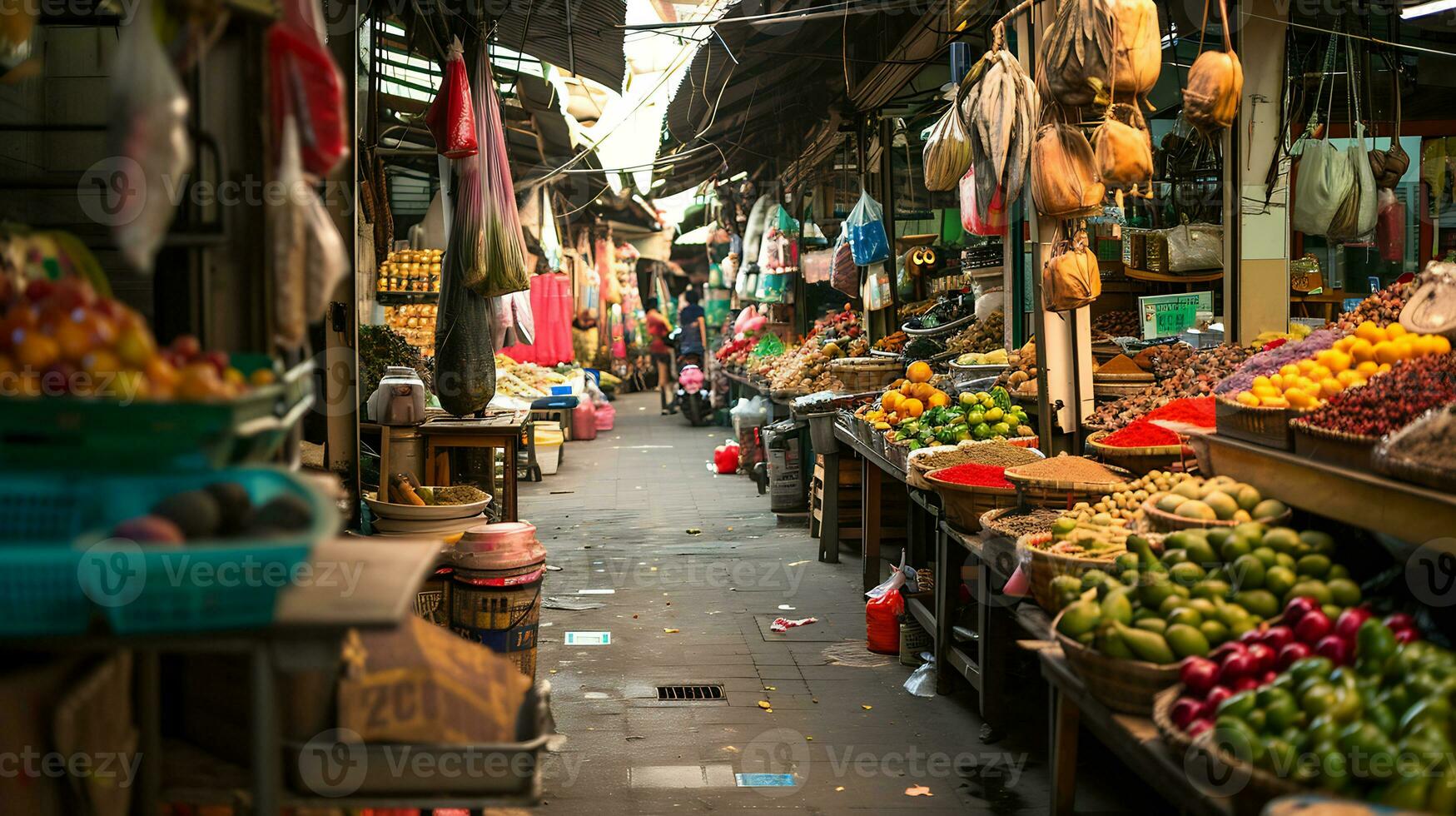 ai generiert Schuss von traditionell Markt im asiatisch foto