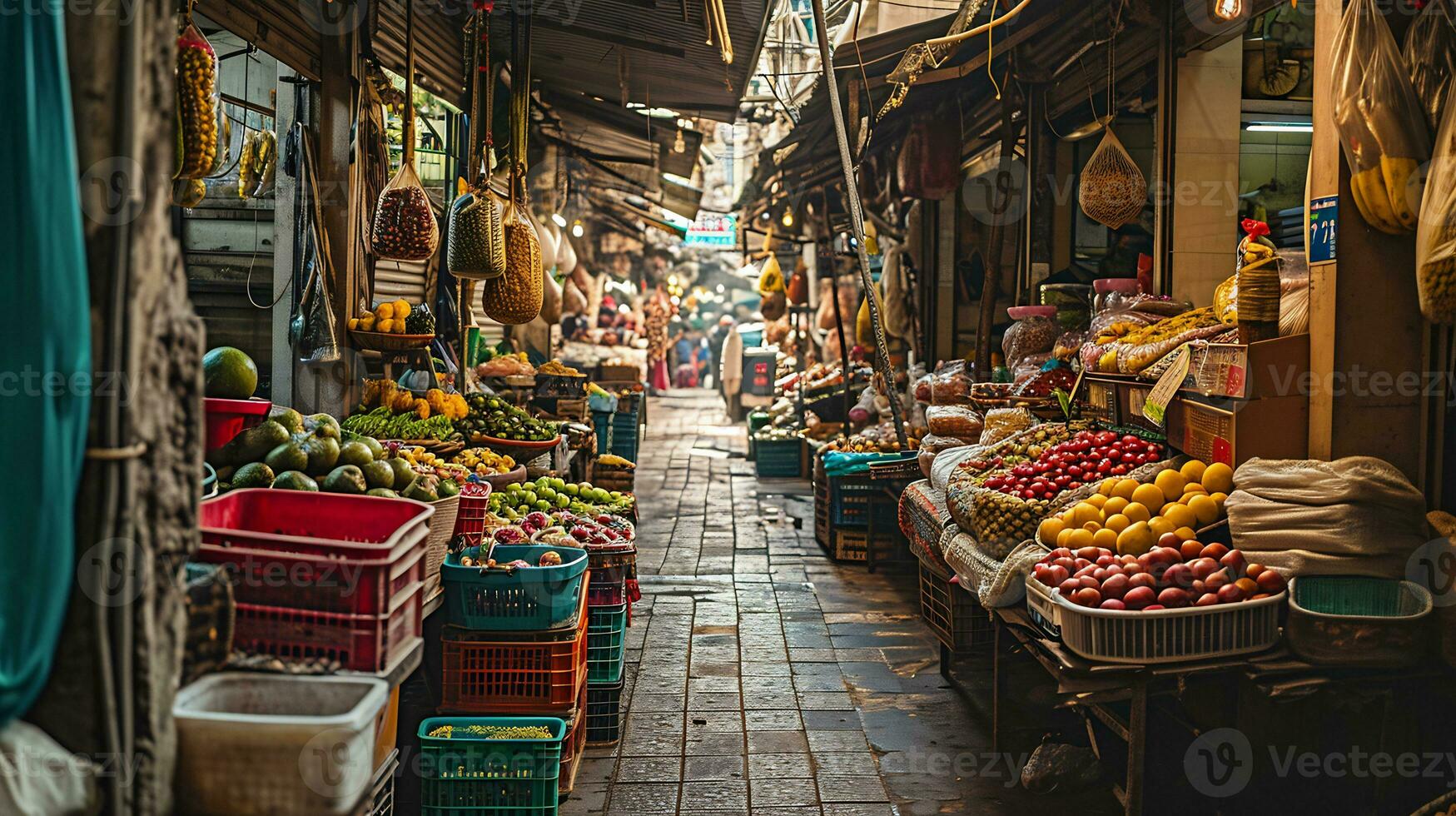 ai generiert Schuss von traditionell Markt im asiatisch foto