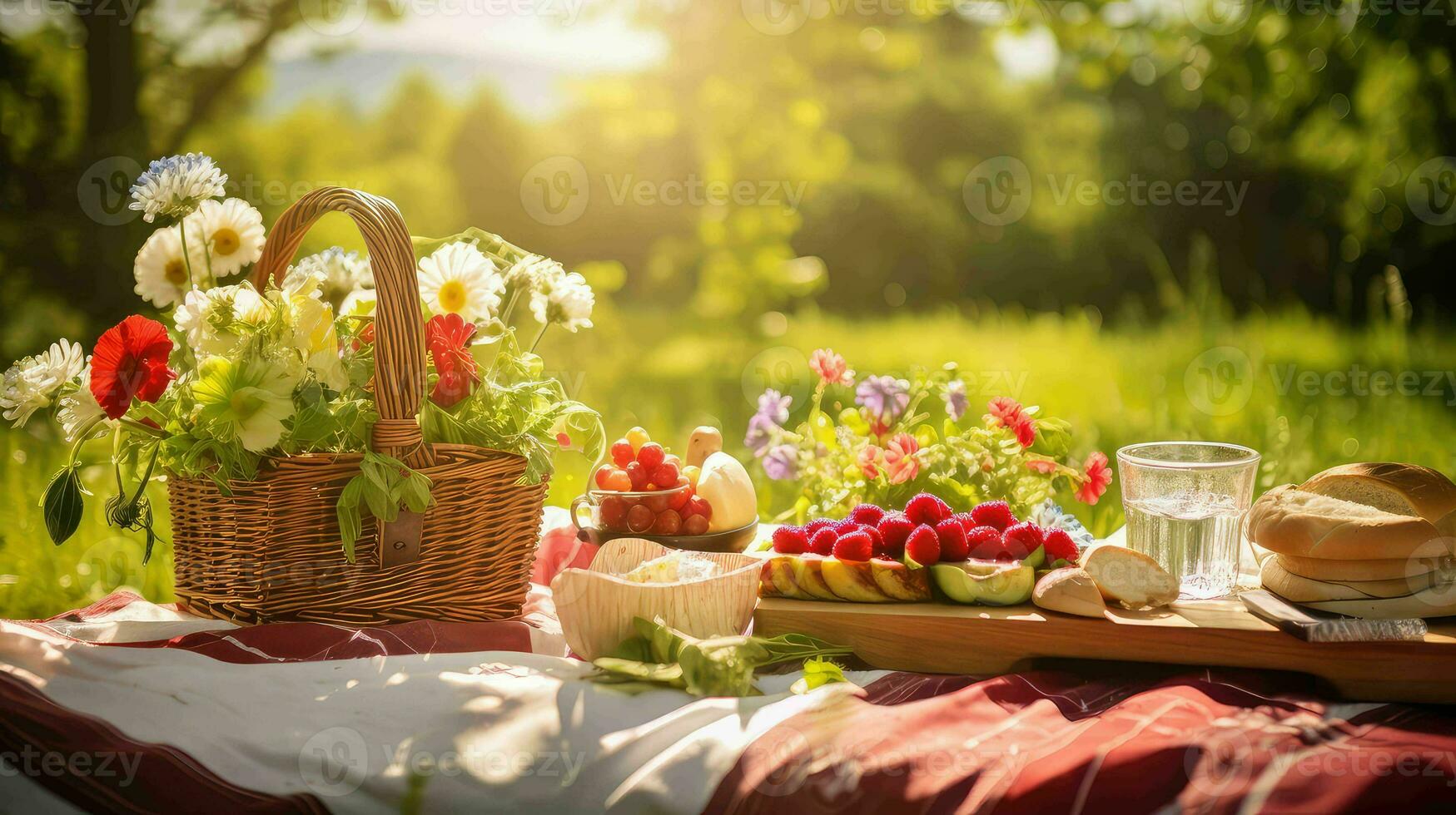 ai generiert Käse draußen Picknick Essen foto