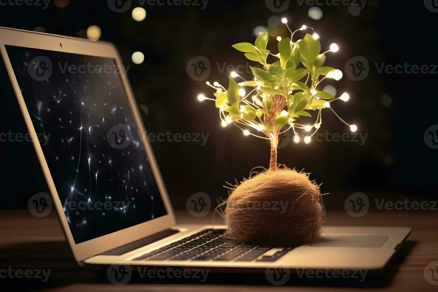 ai generiert ein Baum wächst von ein Laptop. Grün Information Technologie. neural Netzwerk ai generiert foto