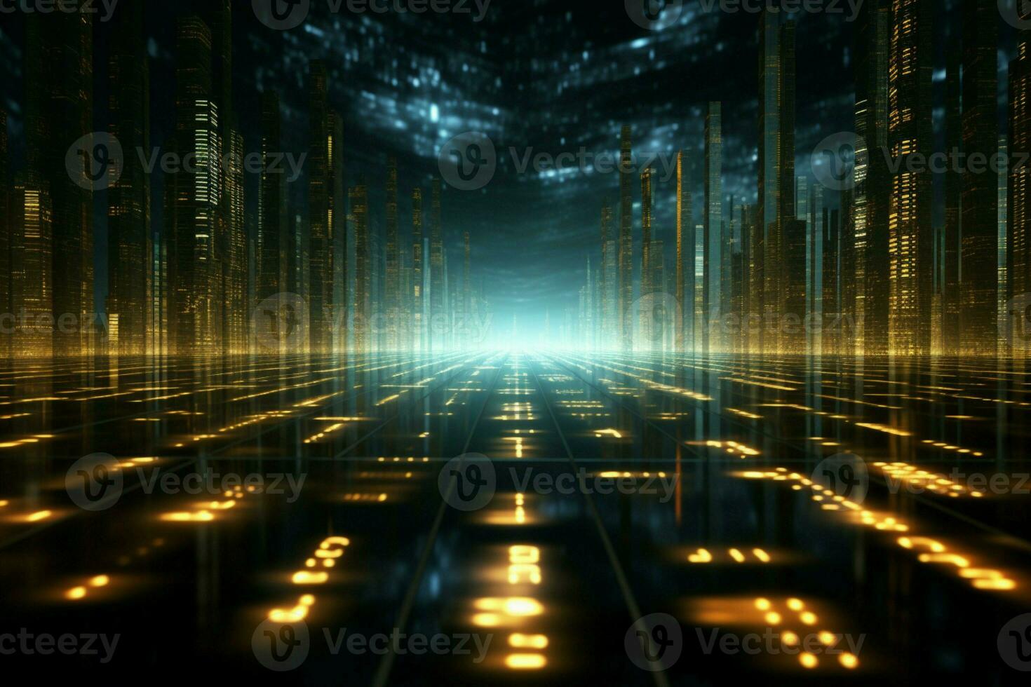 ai generiert binär Horizont futuristisch Cyberspace mit ein Hintergrund von binär Code foto