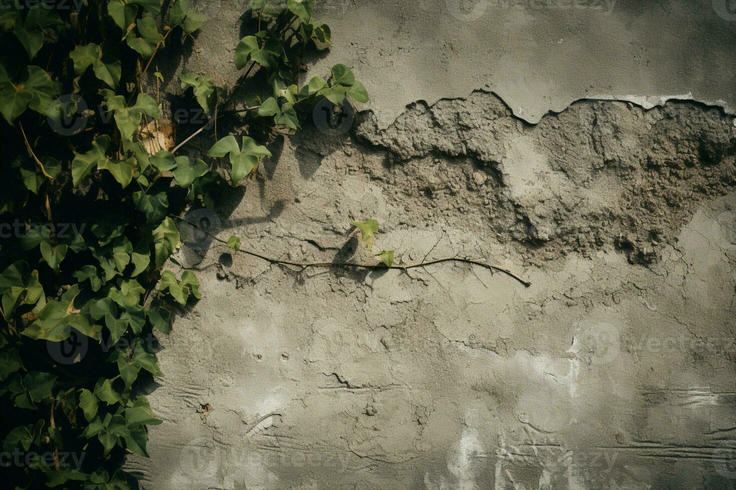 ai generiert Natur und Beton verwittert Oberfläche mit das Zusatz von Pflanze foto