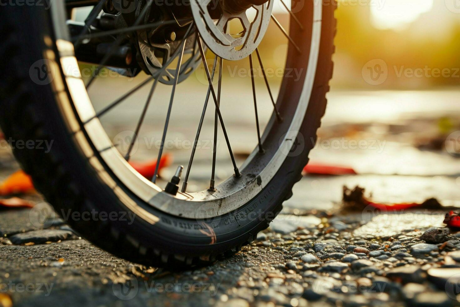 ai generiert eben Reifen Dilemma schließen oben Aussicht von ein Fahrrad Rad Problem foto