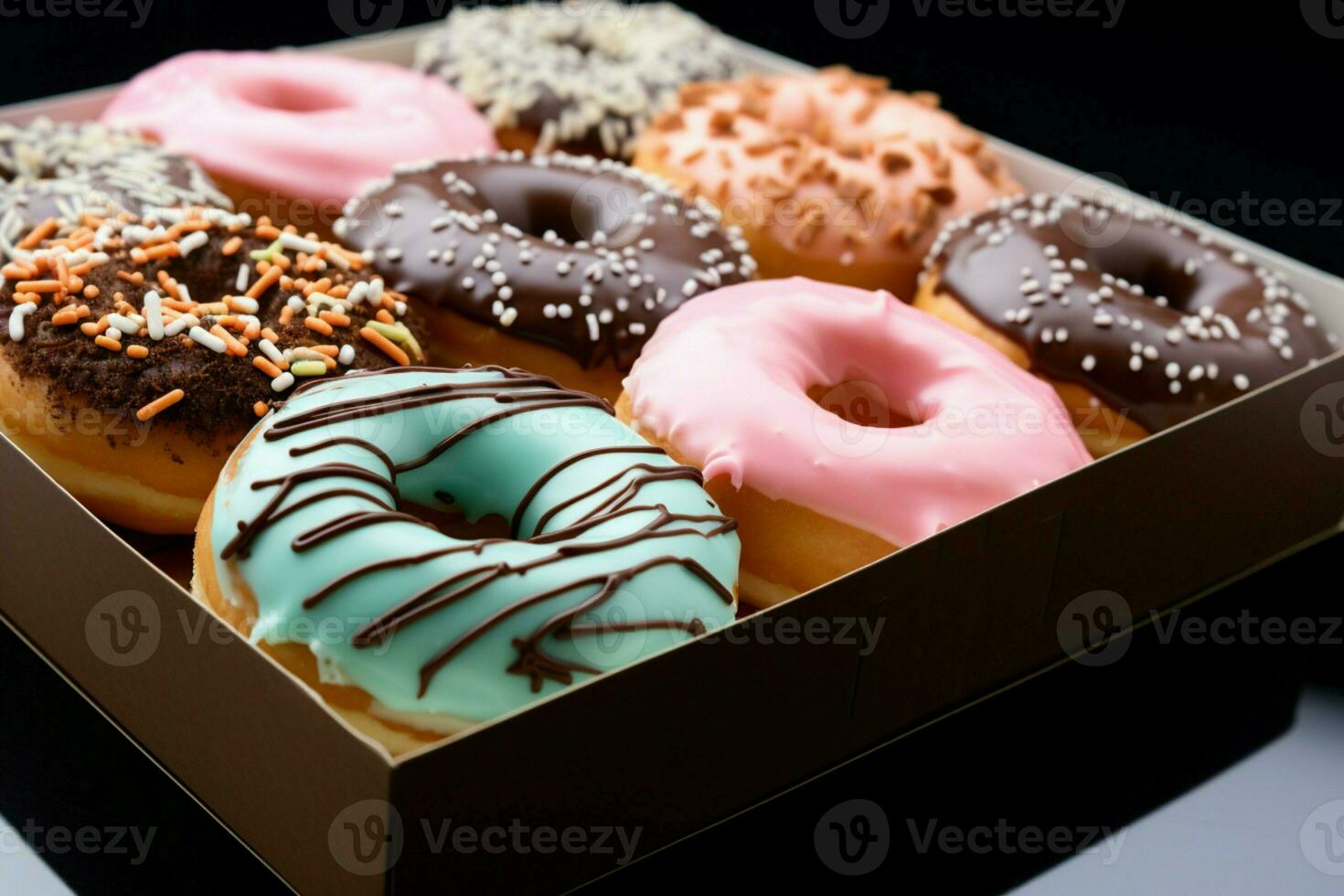 ai generiert verpackt Donuts bearbeitet zum köstlich Präsentation und nachsichtig Beschwerde foto