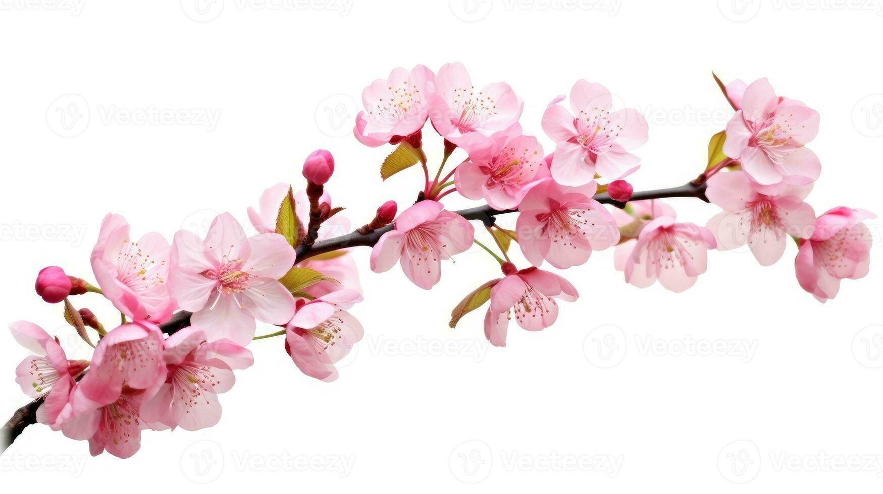 ai generiert Rosa Kirsche blühen auf Weiß Hintergrund, isoliert Sakura Baum Ast foto