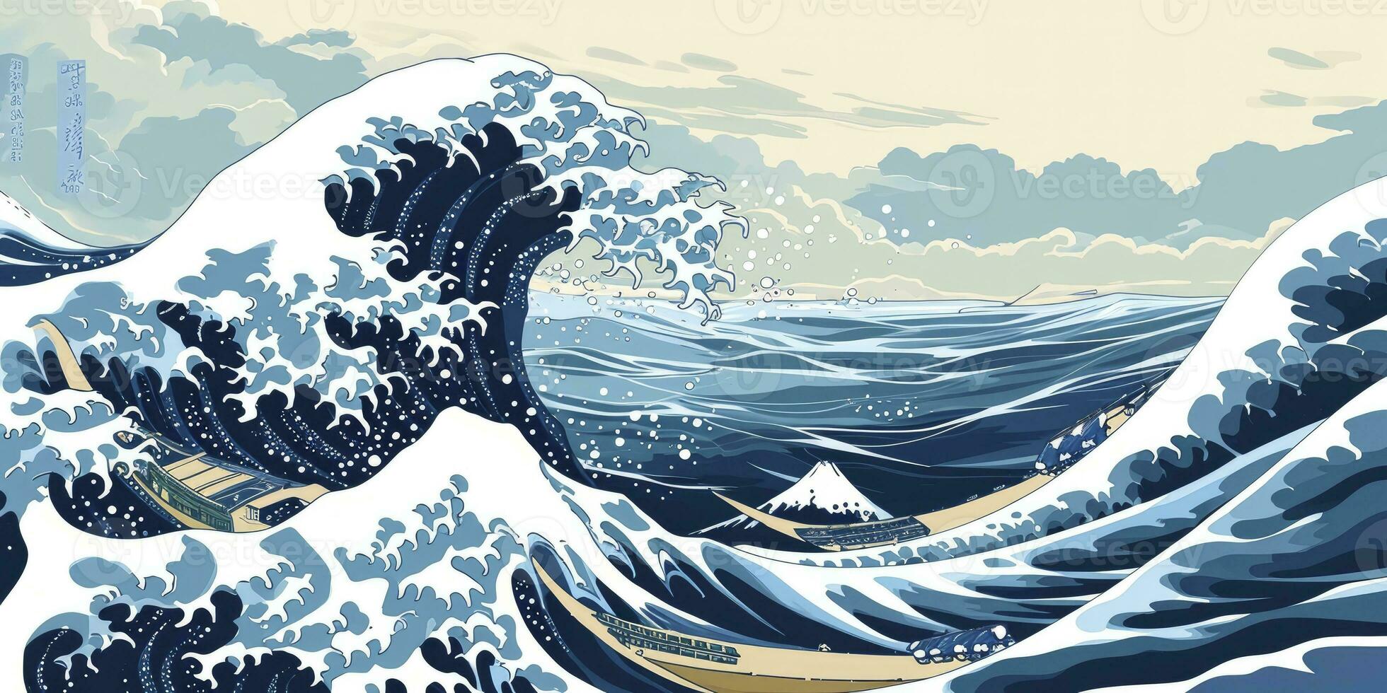 ai generiert japanisch Wasser Welle nahtlos Hintergrund. Illustration foto