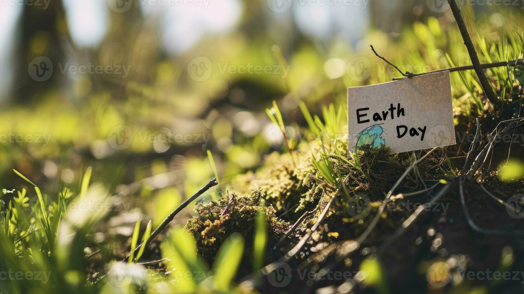 ai generiert Text Erde Tag geschrieben mit ein Marker auf ein klebrig Hinweis im ein Garten foto