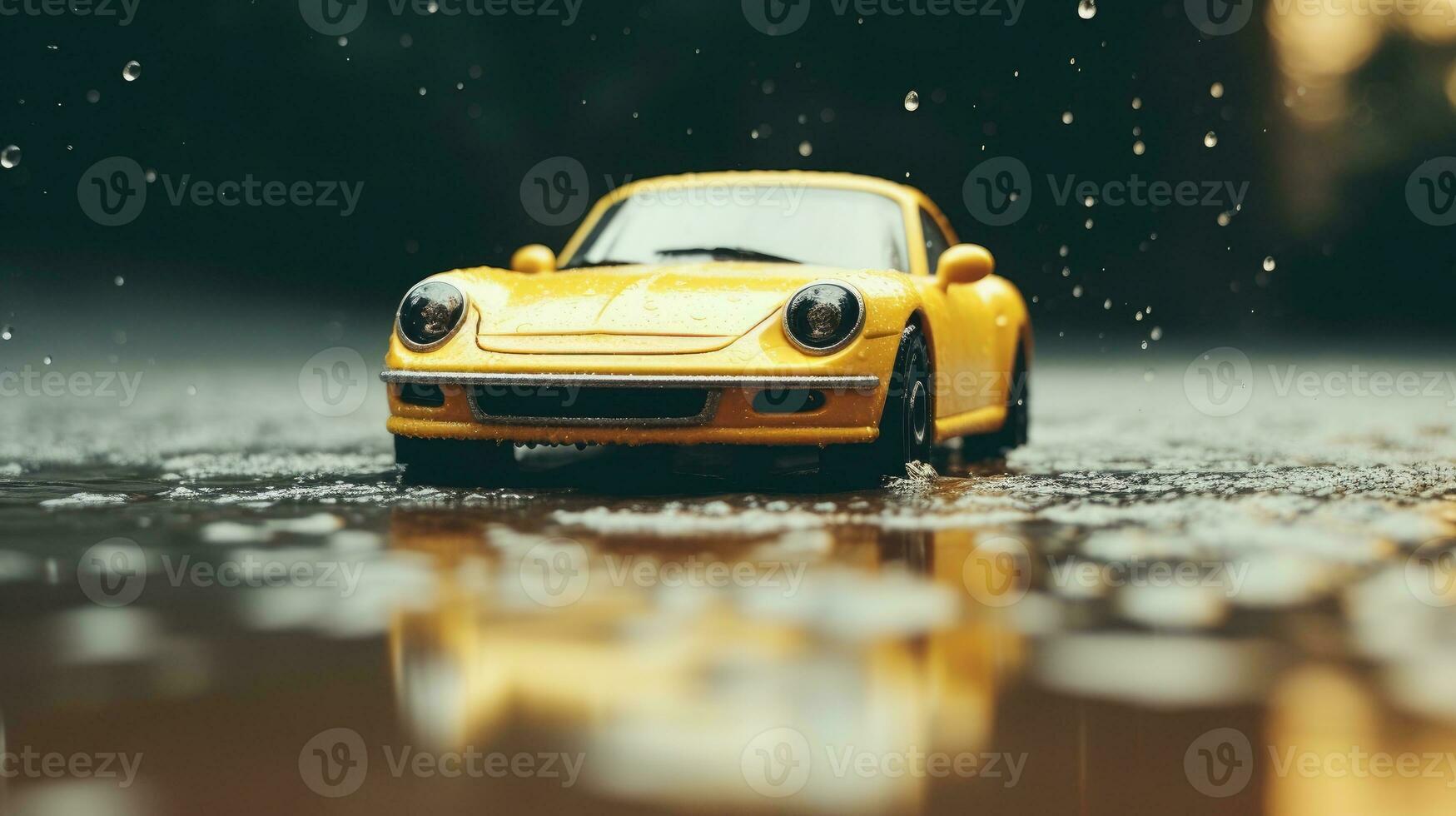 ai generiert Auto nass, ein Auto im das Regen das Fokus ist auf das Reifen, Nahansicht von Auto Reifen auf nass, ai generativ foto