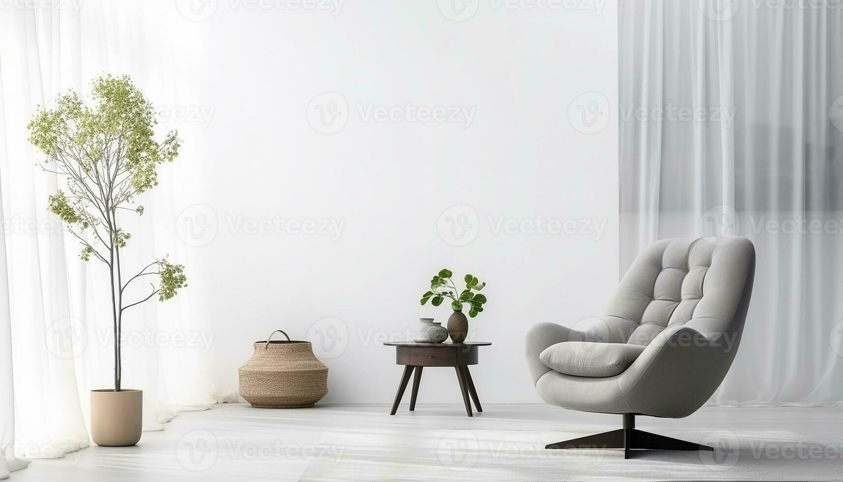 ai generiert Leben Zimmer Innere Design mit Sessel minimal ästhetisch 3d gerendert foto