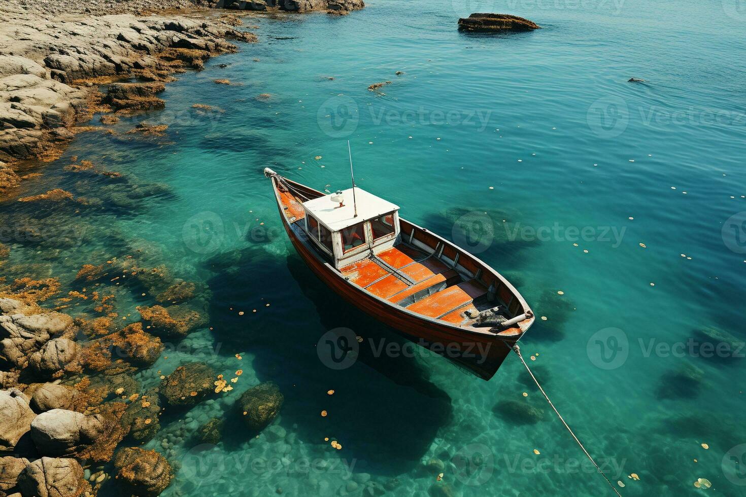 ai generiert minimalistisch Foto ein Schiff auf Meer