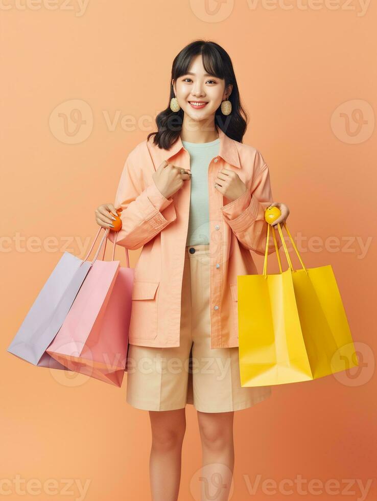ai generiert ein Mädchen halten Einkaufen Tasche foto