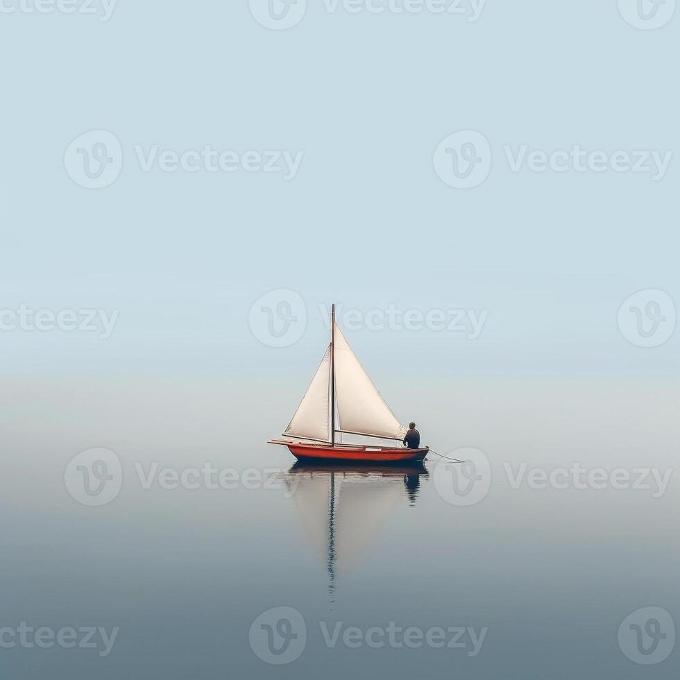 ai generiert minimalistisch Foto ein Schiff auf Meer