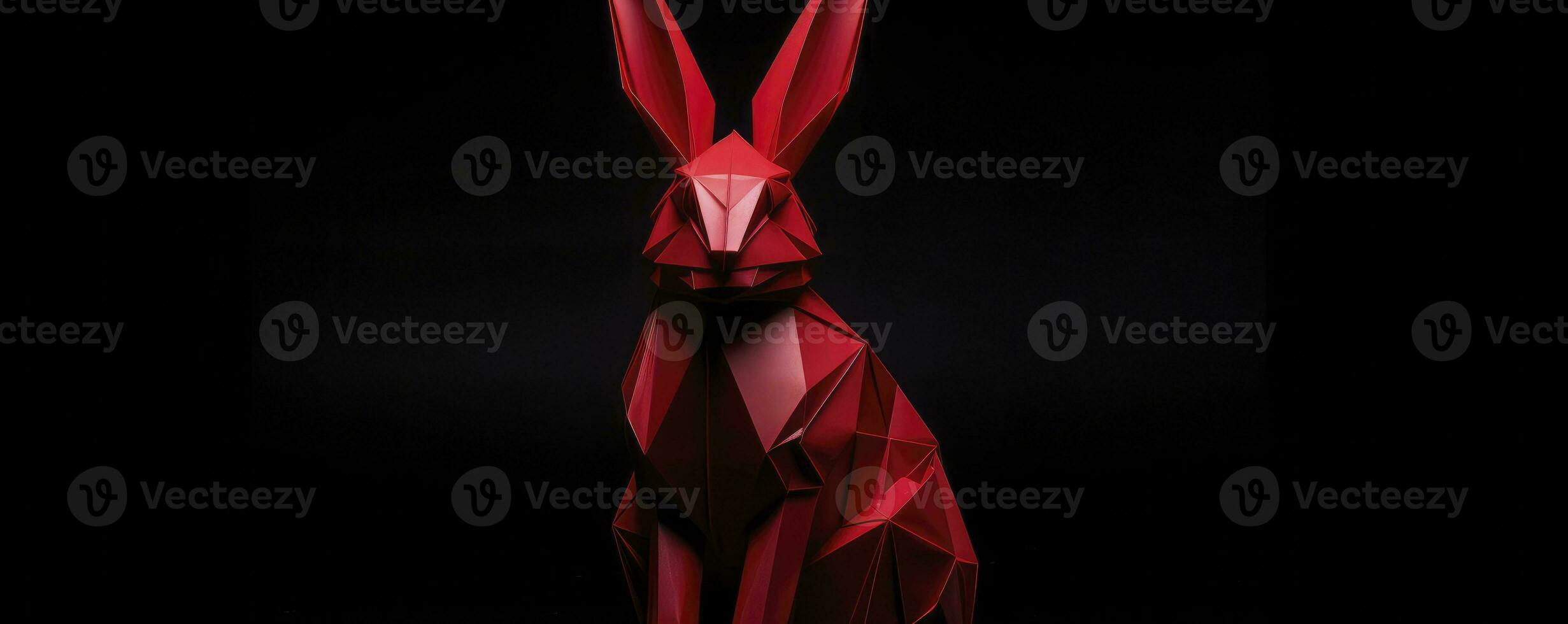 ai generiert rot Hase Origami isoliert auf ein schwarz Hintergrund foto