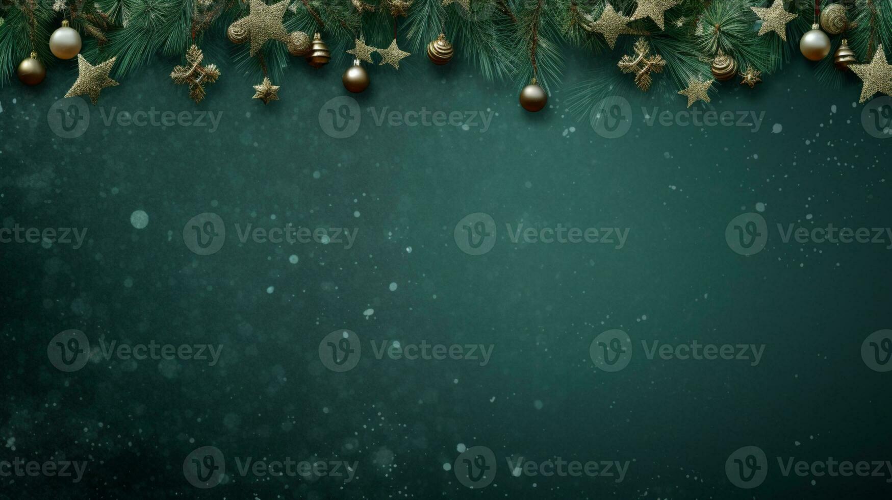 ai generiert Weihnachten Komposition von Tanne Baum Geäst mit Kugeln auf Grün Hintergrund foto